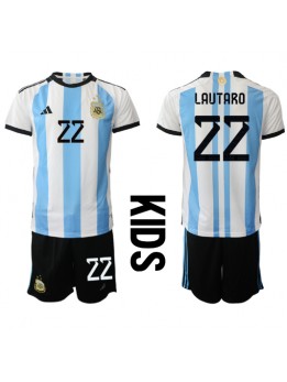 Billige Argentina Lautaro Martinez #22 Hjemmedraktsett Barn VM 2022 Kortermet (+ Korte bukser)